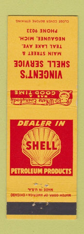 Matchbook Cover - Shell oil gas Vincent's Negaunee MI