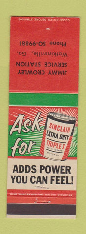 Matchbook Cover - Jimmy Crowley Sinclair oil gas Watkinsville GA