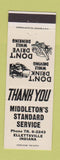 Matchbook Cover - Middleton's Standard oil gas Ellettsville IN