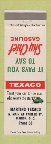Matchbook Cover - Martins Texaco oil gas Marion SC low phone #