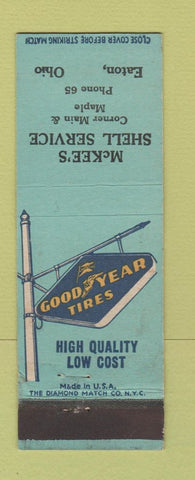 Matchbook Cover - McKee's Shell oil gas Eaton OH low phone # Goodyear tires