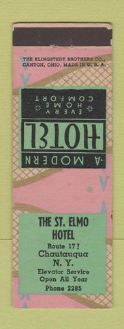 Matchbook Cover - St Elmo Hotel Chautauqua NY low phone # WORN