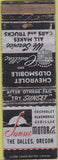 Matchbook Cover - Cadillac Chevrolet Oldsmobile Dalles OR WORN