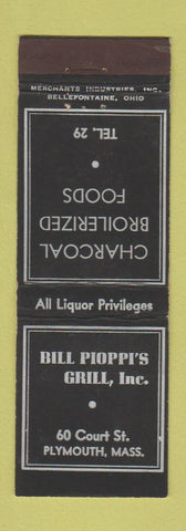Matchbook Cover - Bill Pioppi's Grill Plymouth MA low phone # MERCHANTS