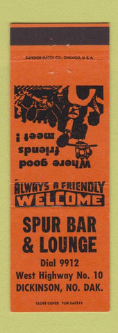 Matchbook Cover - Spur Bar Lounge Dickinson ND ORANGE