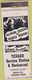 Matchbook Cover - Texaco oil gas Avis PA