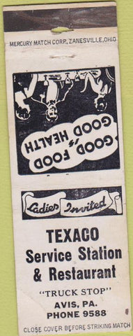 Matchbook Cover - Texaco oil gas Avis PA