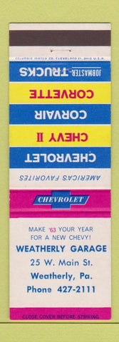Matchbook Cover - Weatherly Garage Chevrolet 1963 PA