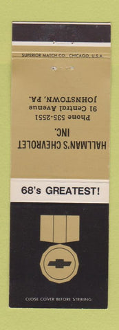 Matchbook Cover - 1968 Chevrolet Hallman's Johnstown PA
