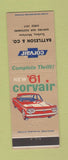 Matchbook Cover - 1961 Chevrolet Corvair Battleson Scobey MT