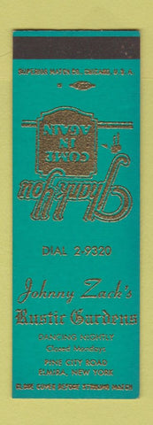 Matchbook Cover - Johnny Zuck's Rustic Gardens Elmira NY SAMPLE