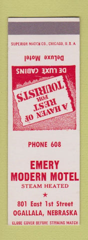 Matchbook Cover - Emery Modern Motel Ogallala NE low phone # SAMPLE