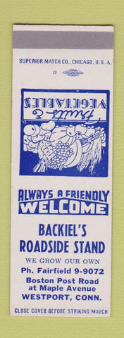 Matchbook Cover - Backiel's Roadside Fruit Stand Westport CT SAMPLE
