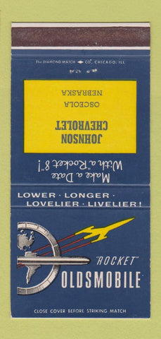 Matchbook Cover - Oldsmobile Rocket Johnson Chevrolet Osceola NE 30 Strike