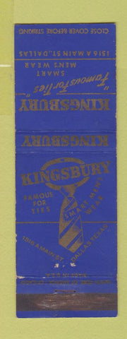 Matchbook Cover - Kingsbury Men's Ties Dallas TX