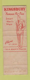 Matchbook Cover - Kingsbury Men's Ties Dallas TX
