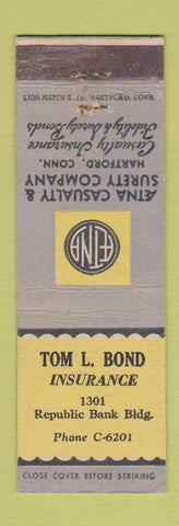 Matchbook Cover - Aetna Insurance Tom Bond