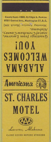 Matchbook Cover - Perkins Americana St Charles Motel Laverne AL Yellow