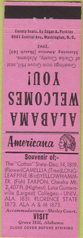 Matchbook Cover - Perkins Americana Grove Hill  AL Pink