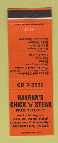 Matchbook Cover - Havran's Chick n Steak Arlington TX