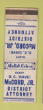 Matchbook Cover - DC Dave McCord District Attorney Dallas? TX