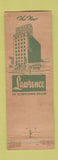 Matchbook Cover - Lawrence Hotel Dallas TX