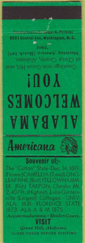 Matchbook Cover - Perkins Americana Grove Hill  AL Green