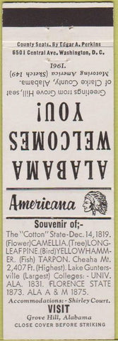 Matchbook Cover - Perkins Americana Grove Hill  AL White