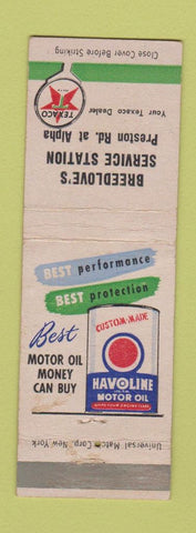 Matchbook Cover - Texaco oil gas Breedlove's Dallas TX