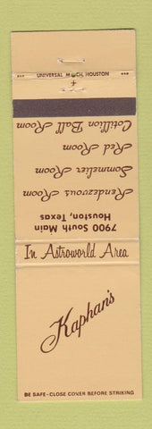 Matchbook Cover - Kaphan's Houston TX