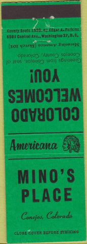 Matchbook Cover - Perkins Americana Mino's Place Conejos CO Green