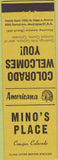 Matchbook Cover - Perkins Americana Mino's Place Conejos CO Yellow