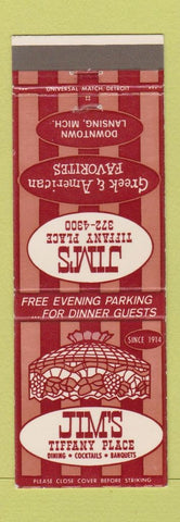 Matchbook Cover - Jim's Tiffany Place Lansing MI