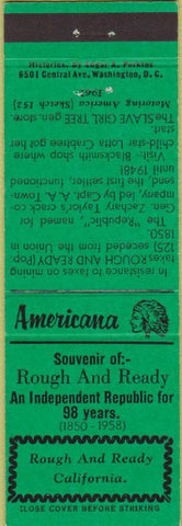 Matchbook Cover - Perkins Americana Rough and Ready CA Green