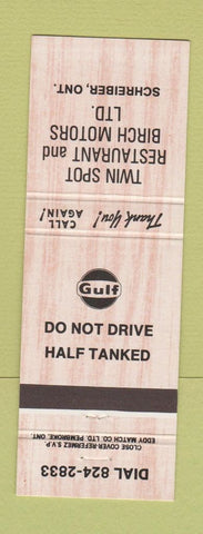 Matchbook Cover - Twin Spot Restaurant Gulf oil gas Schreiber ON