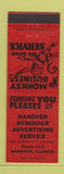 Matchbook Cover - Hanover Advertising Hanover IL low phone #