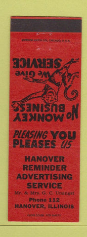 Matchbook Cover - Hanover Advertising Hanover IL low phone #