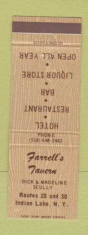 Matchbook Cover - Farrell's Tavern Indian Lake NY