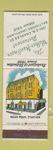 Matchbook Cover - Walker Hasslinger Restaurant Baltimore MD