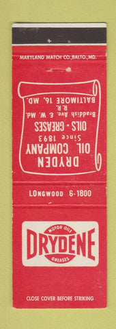 Matchbook Cover - Drydene oil gas Baltimore MD