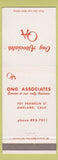 Matchbook Cover - Ong Associates Oakland CA Insurance