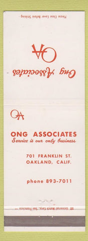 Matchbook Cover - Ong Associates Oakland CA Insurance