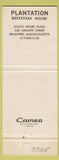 Matchbook Cover - Plantation Beefsteak House Braintree MA