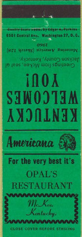 Matchbook Cover - Perkins Americana Opal's Restaurant McKee KY Green