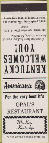 Matchbook Cover - Perkins Americana Opal's Restaurant McKee KY White