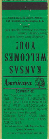 Matchbook Cover - Perkins Americana Gove KS Green