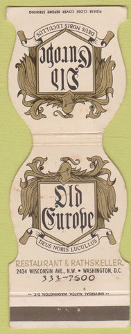 Matchbook Cover - Old Europe Restaurant Washington DC WEAR