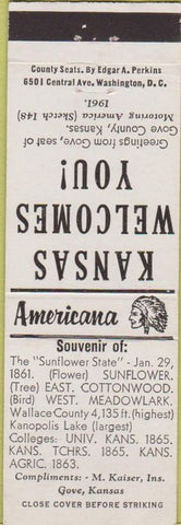 Matchbook Cover - Perkins Americana Gove KS White