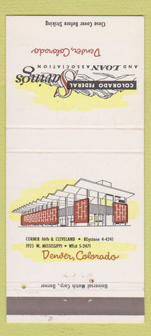 Matchbook Cover - Colorado Federal Savings and Loan Denver Colorado 30 Strike