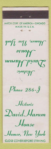 Matchbook Cover - David Harum House Homer NY